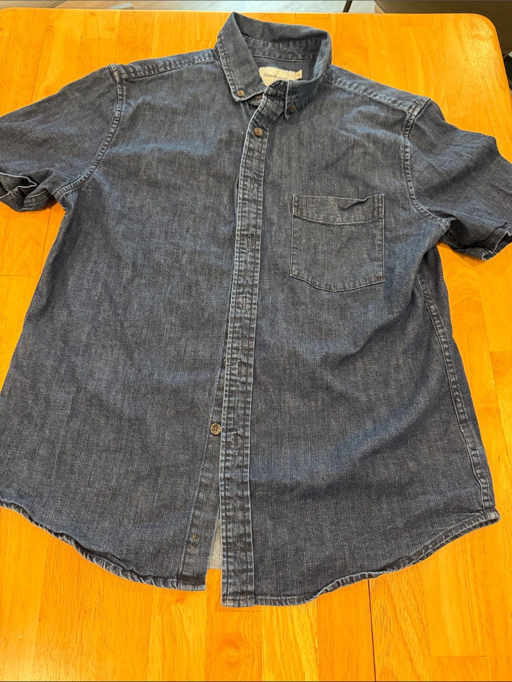 Goodfellow & Co Dark Blue Short-Sleeve Denim Button-Down Shirt